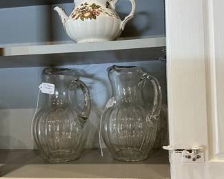 Two mid-century modern water pitchers