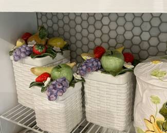 The three-piece fruit canister set is Fitz and Floyd