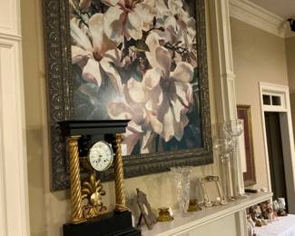 Beautiful floral print and antique style frame, the clock is from the Empire collection does work