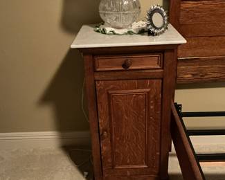 Tiger Oak, nightstand, the marble top it is on pre-sale with the bed