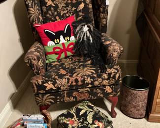 a Safari print wingback chair