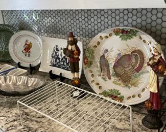 Various collection of Christmas platters the large turkey platter was made in Japan