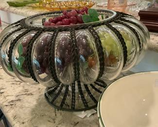 Blown glass and iron pumpkin bowl