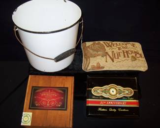 Enamel Bucket       Wooden Cigar Boxes