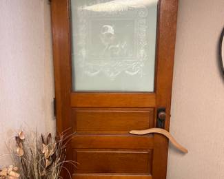 Antique door with etched frosted glass