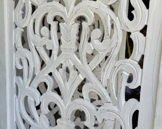 Carved White Distressed Wood Room Divider