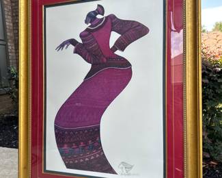 Charles Bibbs, “Lady in Red,” Limited Edition Remarque Lith,,ograph, Signed & Numbered 76/100, 40.25" w x 51.5" h, Framed