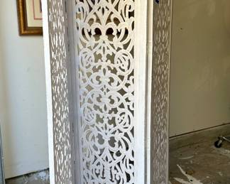 Carved White Distressed Wood Room Divider