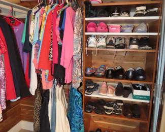 Ladies clothing, shoes, sandals, sneakers, cowboy boots, hats