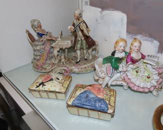 Royal Daulton character boxes, German musicians, victorian couple.