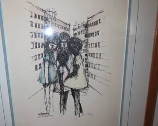 MCM etching of three girls. Lois Konigsberg.