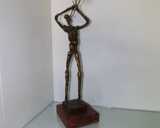 Brutalist metal sculpture "Trumpet Player"