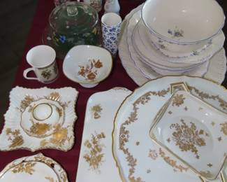 English gold leafed bone china, Limoges, Nikko china.