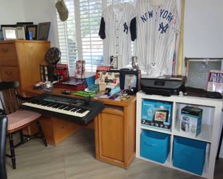 Office area. Printer, cubbies, desk accessories.