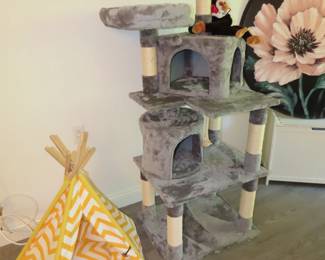 Tall multi level cat condo and small dog/cat teepee.