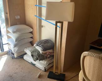 Pillows, floor lamp