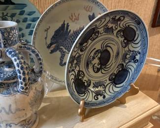 Blue and white ceramic pieces