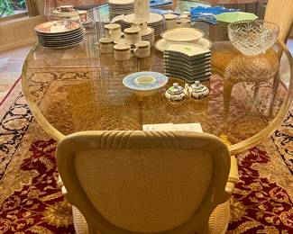 Gold rim China set, Imari plate set, bowls (dining table and chairs not for sale)