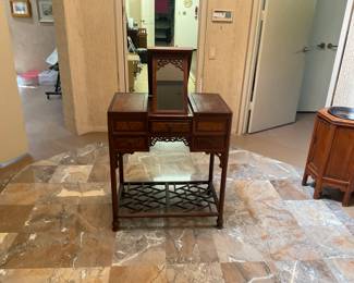 Asian burled wood vanity