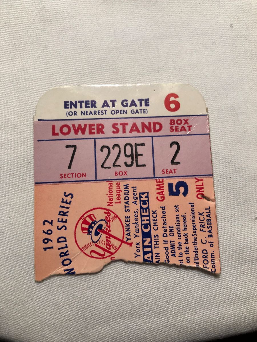 1962 World Series Baseball Box Seat Ticket Stub