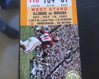 1969 College Football Ticket Stub; University of Illinois and IU