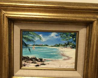 Beach Scene Vintage Oil Painting