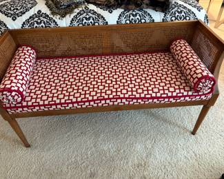 1950's Vintage MCM Cane Back Bench/Settee with side panels and walnut tone