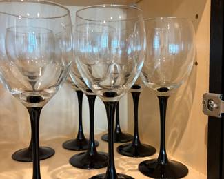 1980's Vintage Luminarc France Black and Clear Crystal Wine glasses 