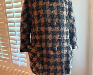 Vintage 1960's  Custom Wool Fur Collar Checkered Suit 