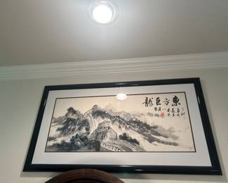 Hand Painted Japanese Monochrome Ink Landscape framed