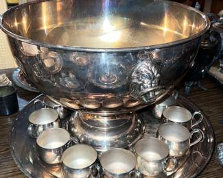 W&S Blackinton Co. Silver Plate Punch Bowl Set with Cups & Tray