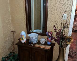 Solid Wood Hall Tree Mirror with storage cabinet