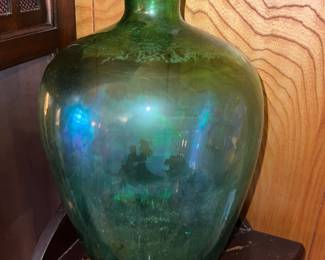 Large Green iridescent Glass Bottle  