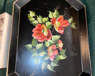Vintage floral painted tray