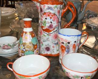 vintage Japanese Kutani-style Geisha girl porcelain tea set