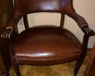vintage burgundy leather armchair with brass nailhead trim