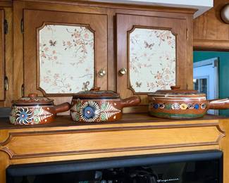 vintage Mexican Tlaquepaque redware pottery bean pots