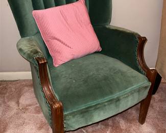 Eemerald velvet upholstered channel back armchair