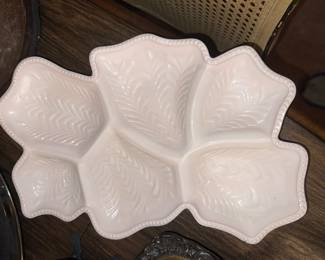 Jeannette Shell Pink Milk Glass Divided Relish Tray