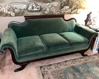 Antique Green Velvet Upholstery Duncan Phyfe Sofa