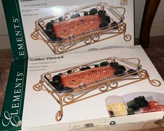 2 Glass Baking Dishes with metal stands