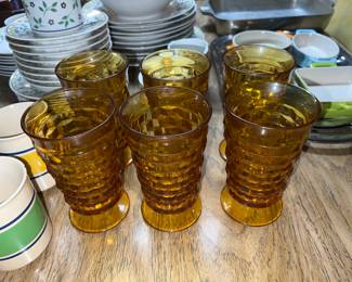 Set of 6 Indiana Glass Whitehall Cubist Amber glasses