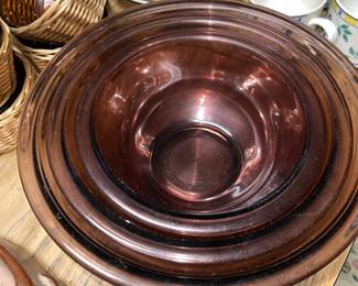 3 pc Vintage Pyrex Cranberry Visions mixing bowl set