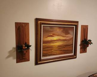 Framed Wall Art and Wooden Wall-Mounted Candle Holders