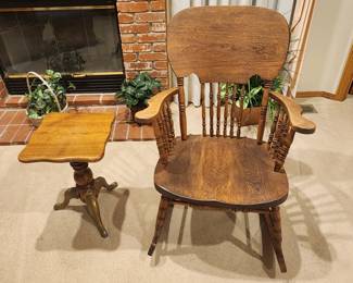 Vintage Wooden Rocker and Side Table
