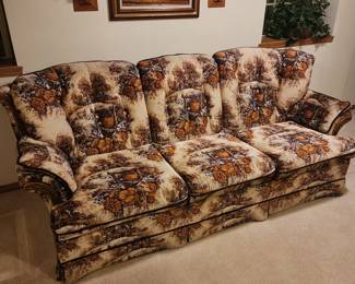 70's Wood Trimmed High-Back Sofa