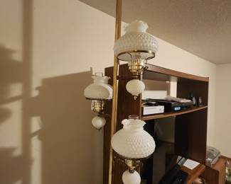 MCM Brass Floor to Ceiling HobNail Milk-Glass Tension Lamp