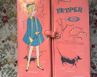 Vinyl pepper doll case and clothes 