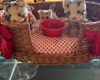 Steiff kittens in a basket