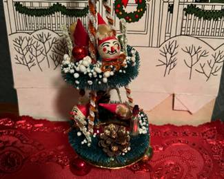 Mercury glass , chennel, & brush wreath tree topper RARE
